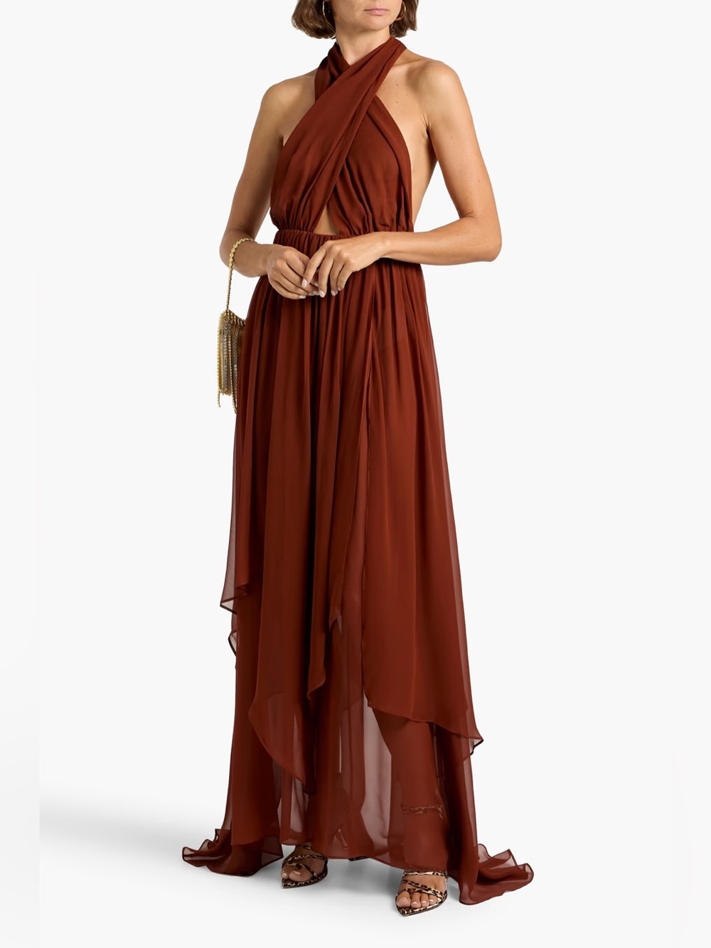 Retrofete Ina Silk Chiffon Dress In Caramel Size Medium - Picture 6 of 16